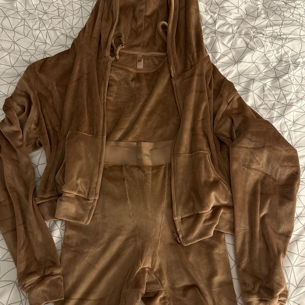 SKIMS Velour Hoodie, Cami, Biker Short Set